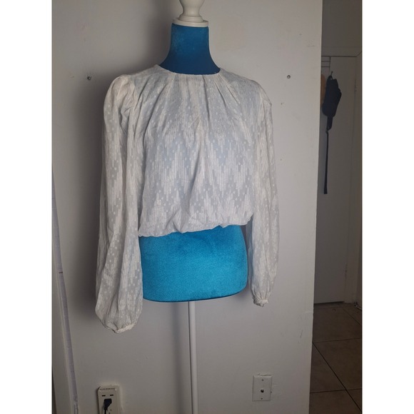 Sandro Tops - Sandro Paris White Gold Metallic Pinstripe Clip Dot Puff Sleeve Blouse Top S